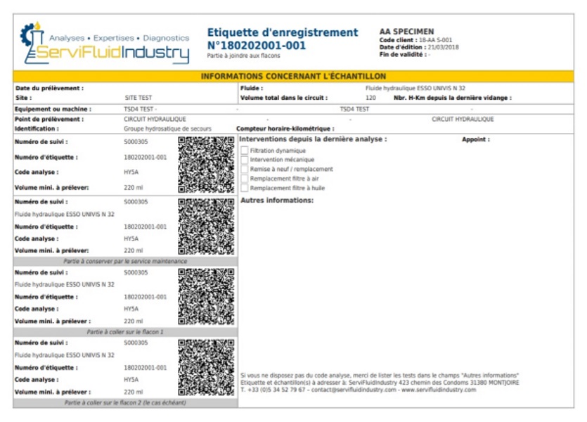 Etiquette d'identification de vos échantillons